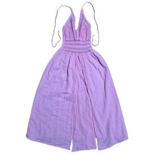 Seaspice Resort Wear Women's Pink Cotton Crochet Halter Maxi Dress Slits Size‎ S